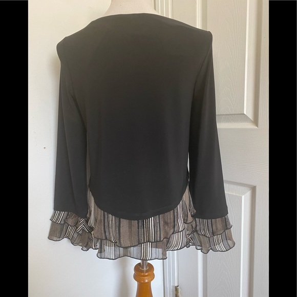 Joseph Ribkoff Black/Gold Ruffle Trim Top - Picture 6 of 10